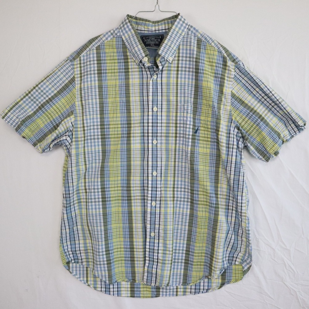 Nautica Shirt Mens XL Casual Pocket Button Down Plaid Short Sleeve